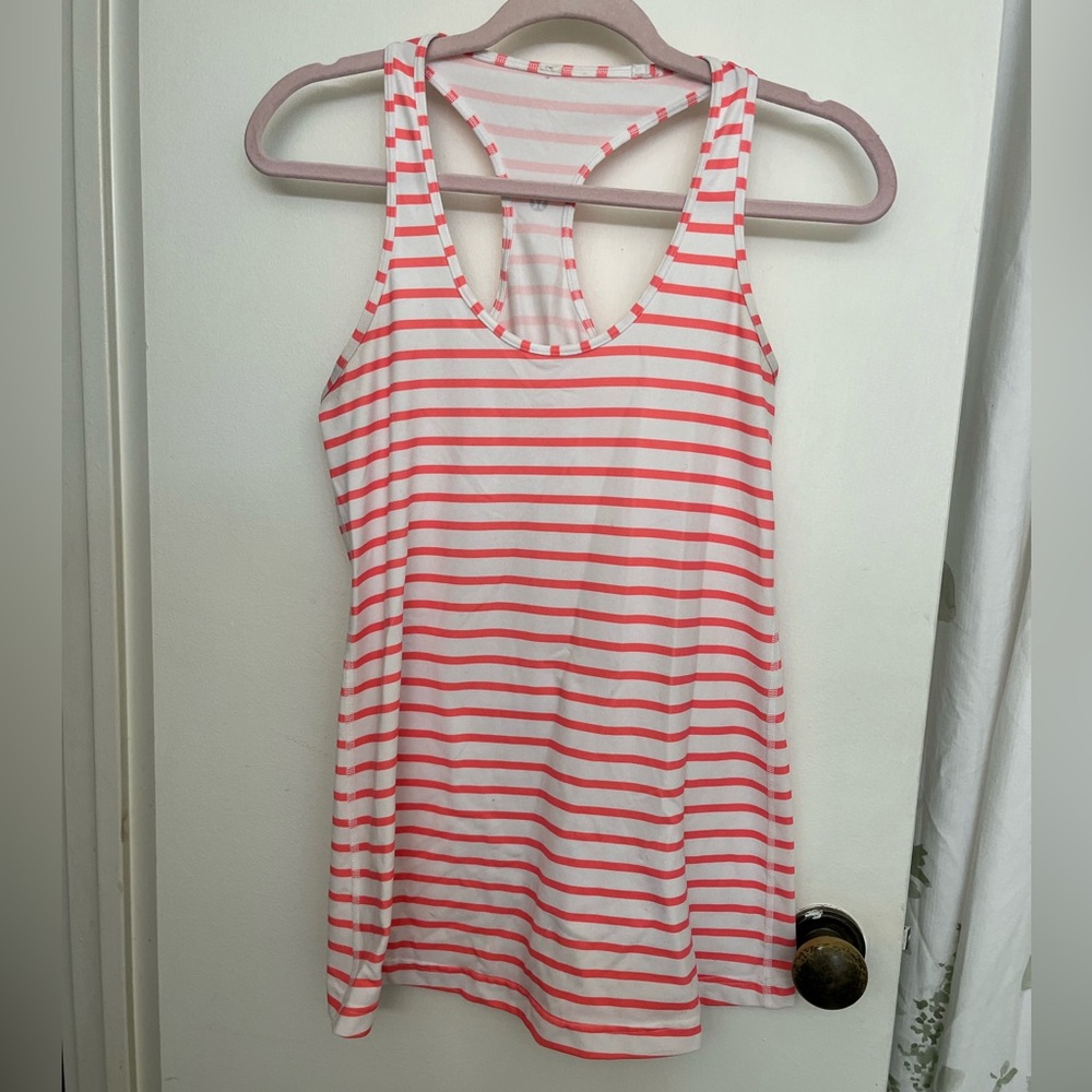 Lululemon Athletica Pink and White Striped Tank
